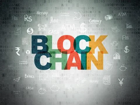 Currency concept: Blockchain on Digital Data Paper background Stock Illustration