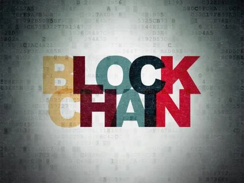 Currency concept: Blockchain on Digital Data Paper background Stock Illustration