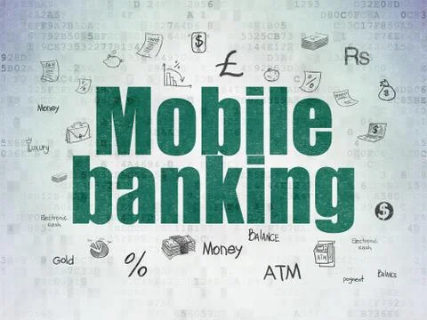 Currency concept: Mobile Banking on Digital Data Paper background Illustrazione stock