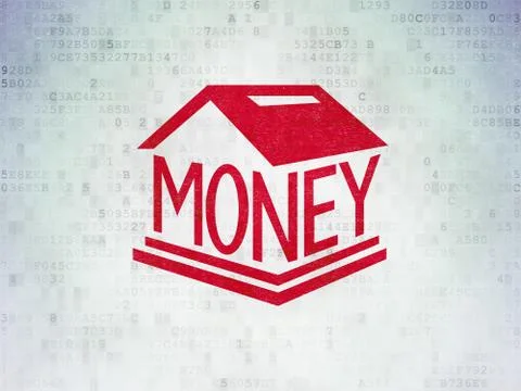 Currency concept: Money Box on Digital Data Paper background Illustrazione stock