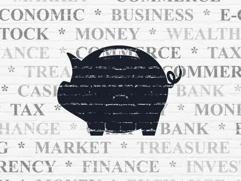 Currency concept: Money Box on wall background Ilustración de archivo