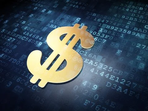 Currency concept: Red Dollar on digital background 스톡 일러스트