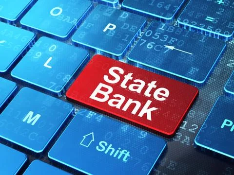 Currency concept: State Bank on computer keyboard background 스톡 일러스트