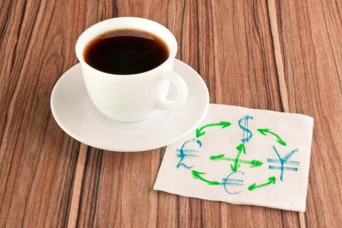 Currency conversion on a napkin Stock-Fotos