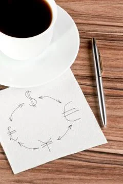 Currency conversion on a napkin Stock Photos
