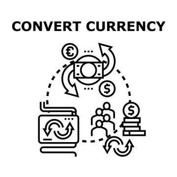 Currency conversion process transferring money between accounts Ilustración de archivo
