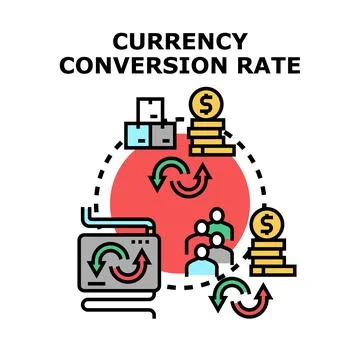Currency conversion rate exchanging money financial operation Stock Illustration