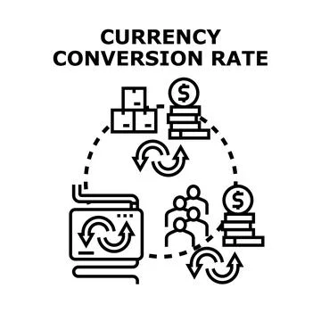 Currency conversion rate exchanging money financial operation Stock Illustration