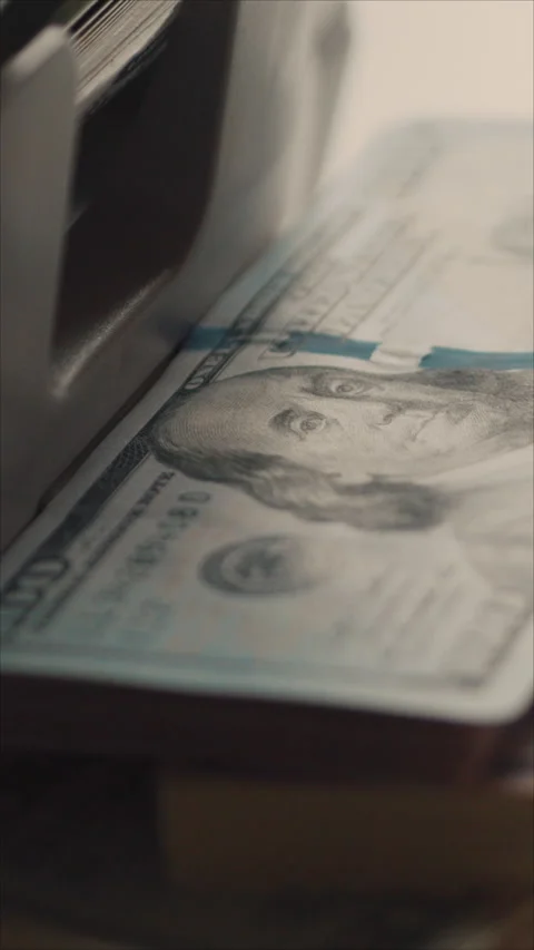 Currency Counter Machine. Counting Banknotes. Vertical. Stock Footage 284344563