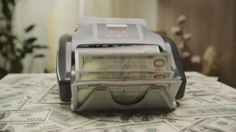 Currency Counter Machine Processing Dollar Bills 動画素材 266306706