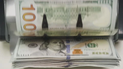 Currency Counter Machine with US Dollar Bills Stock Footage 268818550