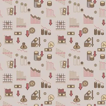 Currency Depreciation and Devaluation vector colored seamless pattern Stock Illustration