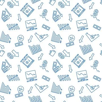 Currency Depreciation vector Devaluation concept linear seamless pattern Stock Illustration