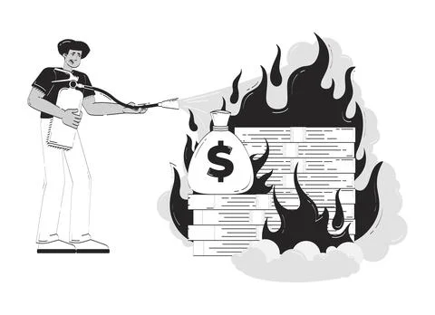 Currency devaluation doodle line illustration concept Stock Illustration