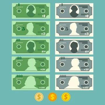 Currency dollar banknote set, vector illustration in flat design Stock Illustration
