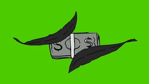 Currency Dollar Stack - Hand-Drawn Animation - feather black Stock Footage 98550190