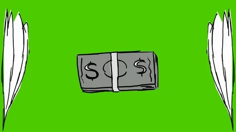 Currency Dollar Stack - Hand-Drawn Animation - leaves white  Stock Footage 98550356