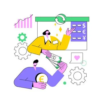 Currency exchange abstract concept vector illustration. Stock Illustration