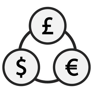 Currency exchange between US dollar, euro and pound circular diagram Stock Illustration