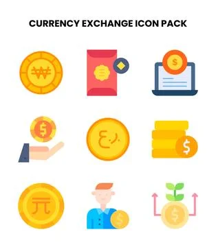 Currency Exchange Flat Collection Icons Pack Stock Illustration