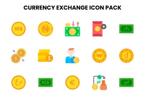 Currency Exchange Flat Design Icons Pack Stock Illustration