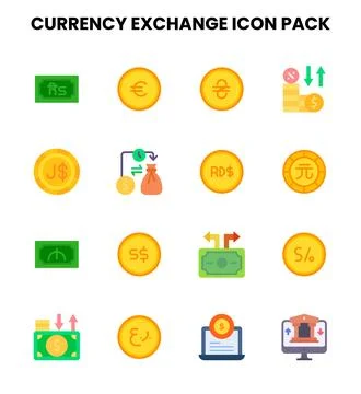Currency Exchange Flat Vector Icons Pack Illustrazione stock