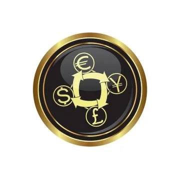 Currency exchange icon button gold Stock Illustration
