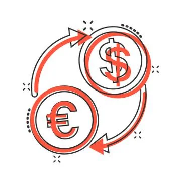 Currency exchange icon in comic style. Dollar euro transfer cartoon vector il Stock Illustration