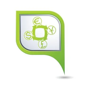Currency exchange icon on green map pointer Stock Illustration