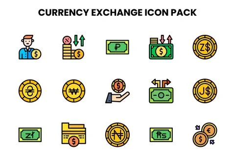 Currency Exchange Lineal Color Bundle Icons Pack Stock Illustration