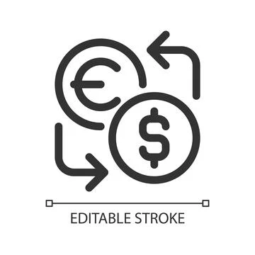 Currency exchange pixel perfect linear ui icon Stock Illustration