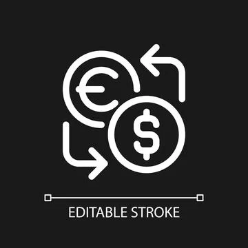 Currency exchange pixel perfect white linear ui icon for dark theme Stock Illustration