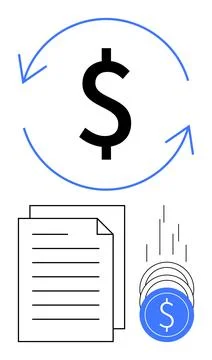 Currency Exchange Process with Dollar Sign, Arrow and Document Illustration Stock Illustration