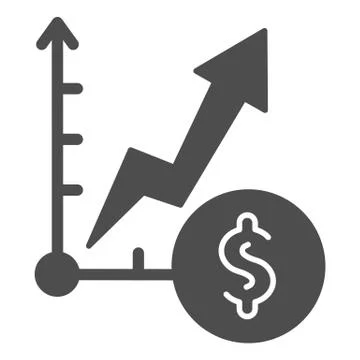 Currency exchange rate increase solid icon. Dollar rate growth graph symbol Illustrazione stock