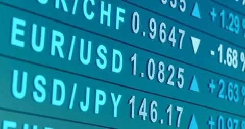 Currency exchange rates, USD, EUR, CHF. Euro and US dollar trading. Curre... Stock Photos