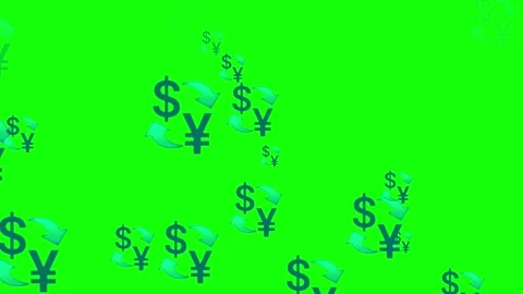 Currency exchange symbols particles raining and bouncing on green screen Stock Footage 318945280