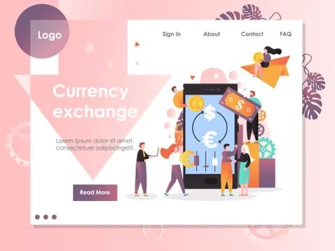 Currency exchange vector website landing page design template Stock Illustration