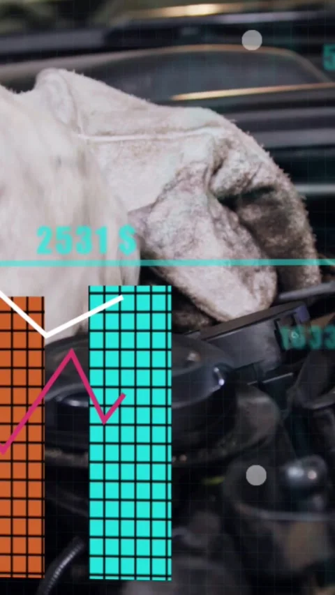 Currency figures driving charts while gloved hand wrapping cloth on cap showing Video stock 331128870