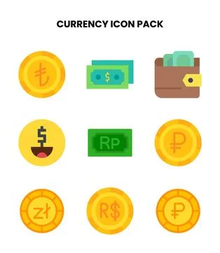 Currency Flat Bundle Icons Pack Stock Illustration