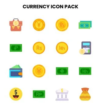 Currency Flat Collection Icons Pack Stock Illustration