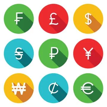 Currency flat icon set Stock Illustration