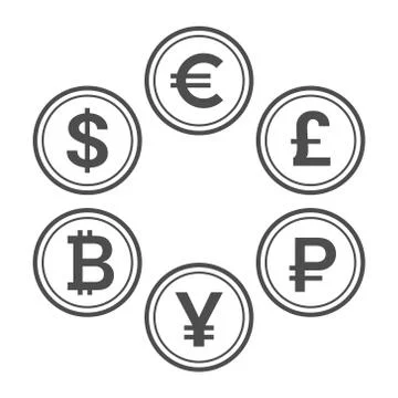 Currency flat icon set, line style vector coins Stock-Illustration