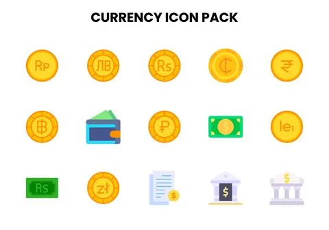 Currency Flat Icons Pack Stock Illustration