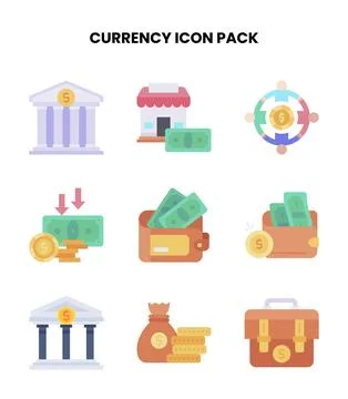 Currency Flat Scalable Icons Pack Stock Illustration