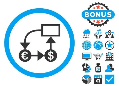 Currency Flow Chart Flat Vector Icon with Bonus Stock Illustration