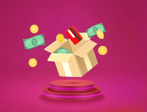 Currency flying out the box. Vector 3d illustration Stock-Illustration