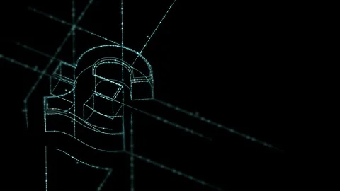 Currency GBP (Pound Sterling) isometric symbol particle line lighting frame Stock Footage 106929454