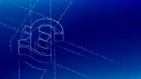 Currency GBP (Pound Sterling) isometric symbol particle line lighting frame Stock Footage 106931976
