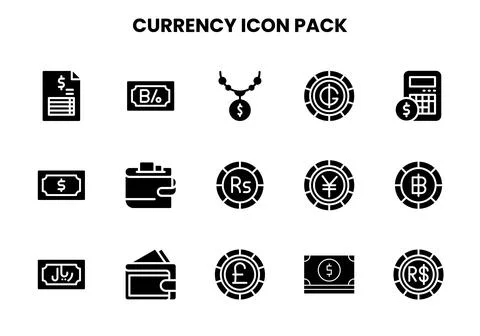 Currency Glyph Bundle Icons Pack Stock Illustration