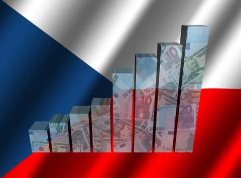 Currency graph on rippled Czech flag illustration Stock Illustration